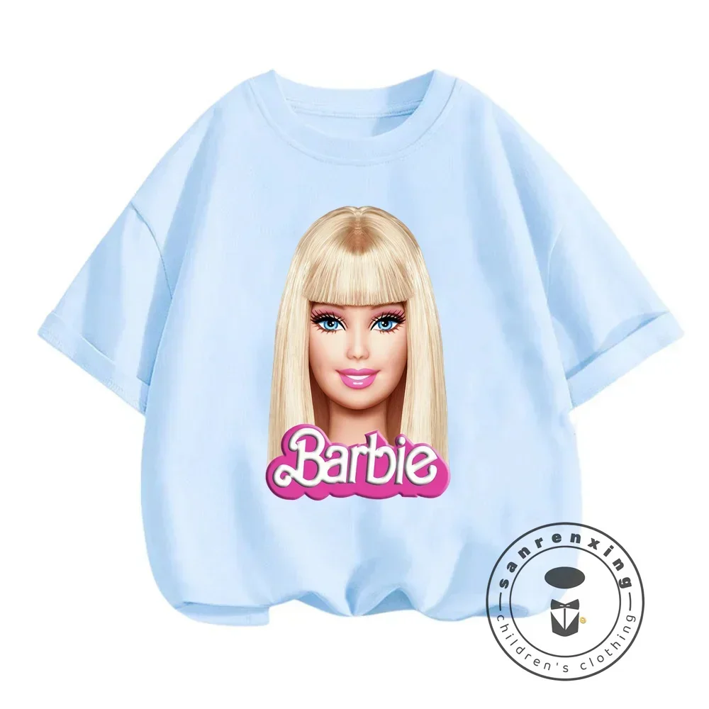 Trendy Summer Styles for Girls Soft Breathable Barbie Prints on Colorful Fun-filled Cartoon T-shirts Ideal for Ages 3-14 3