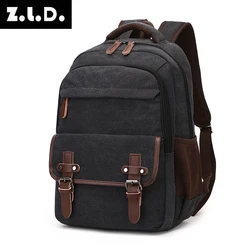 Solid color canvas scool bag school backpack high capacity laptop backpack oem backpacks  mens bookbag
