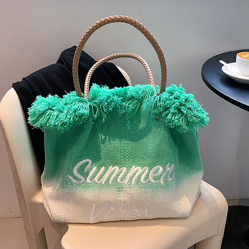 Luxury Designer Women's Shoulder Bags In 2023 Fashion New Contrasting Color Large Capacity Ladies Handbag Female Tassel Tote Bag