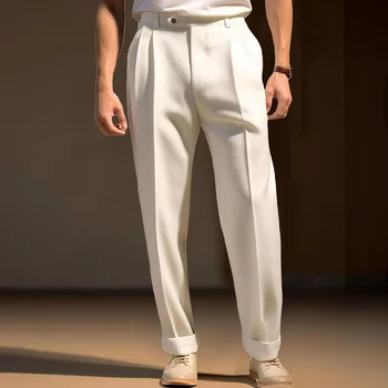 Men s  Fit Dress Pants Solid Color Flat Front Trousers Classic Business Casual Suit Pants Modern Formal Wear Hemmed Bottoms 2