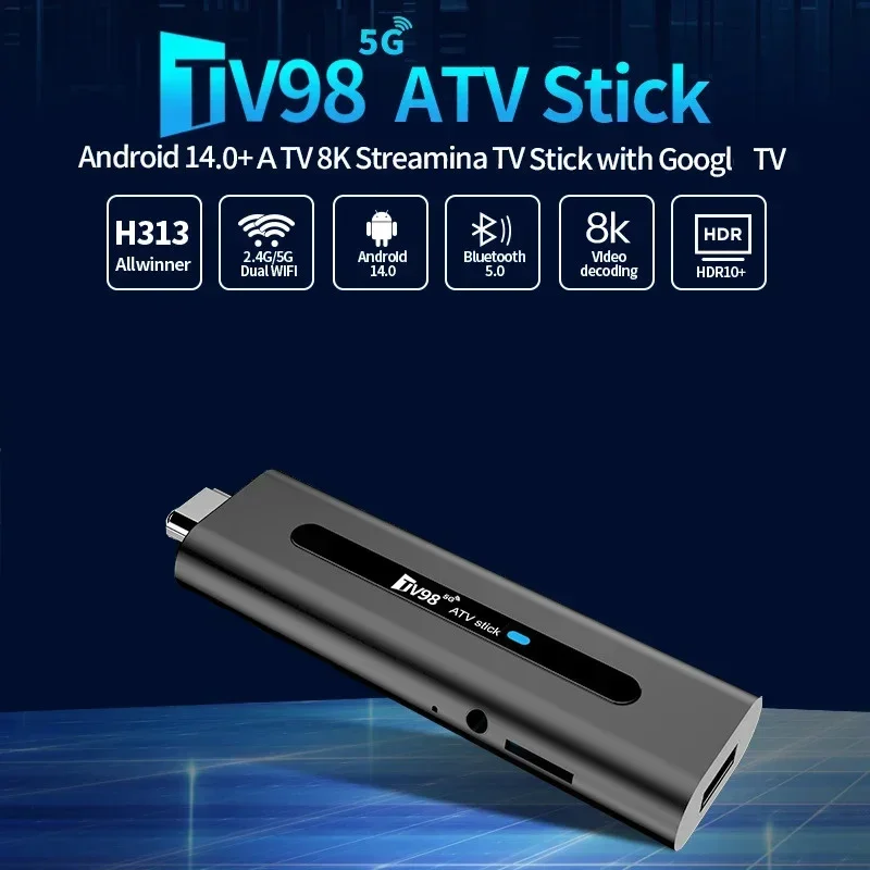 TV98 ATV Stick 8K 4K HD Support Video BT5.0 Dual WiFi6 4G 5G Voice Remote Allwinner H313 Quad Core Smart TV Stick 8GB 128GB for - 2