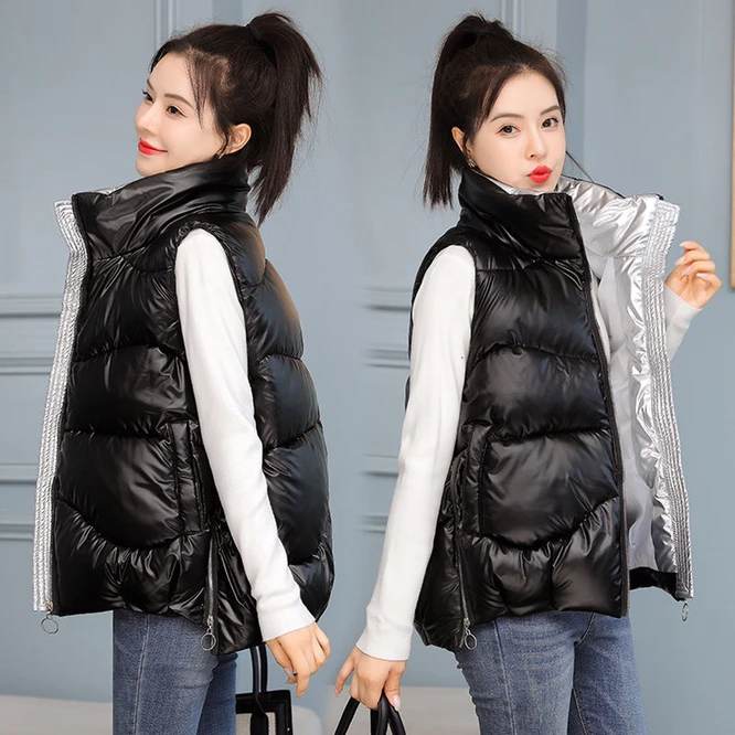 2021 Autumn Winter Down Cotton Women's Slim Vest Korean Bright Fabric Girl's Outdoor Warm Coat Student Leisure Pink designer puffer coat