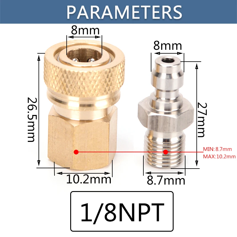 BSPP M10 NPT Thread Plug Connectors 8mm Filling Head Quick Disconnect Air Refilling Coupling Quick Release Fittings Socket quick connect fittings air pump parts 2pcs
