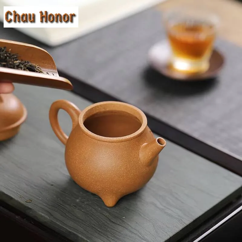 170ml Authentic Yixing Raw Ore Huang Slope Mud Handmade Three-legged Tripod Purple Clay Teapot Kung Fu Tea Set Tea Ceremony Gift