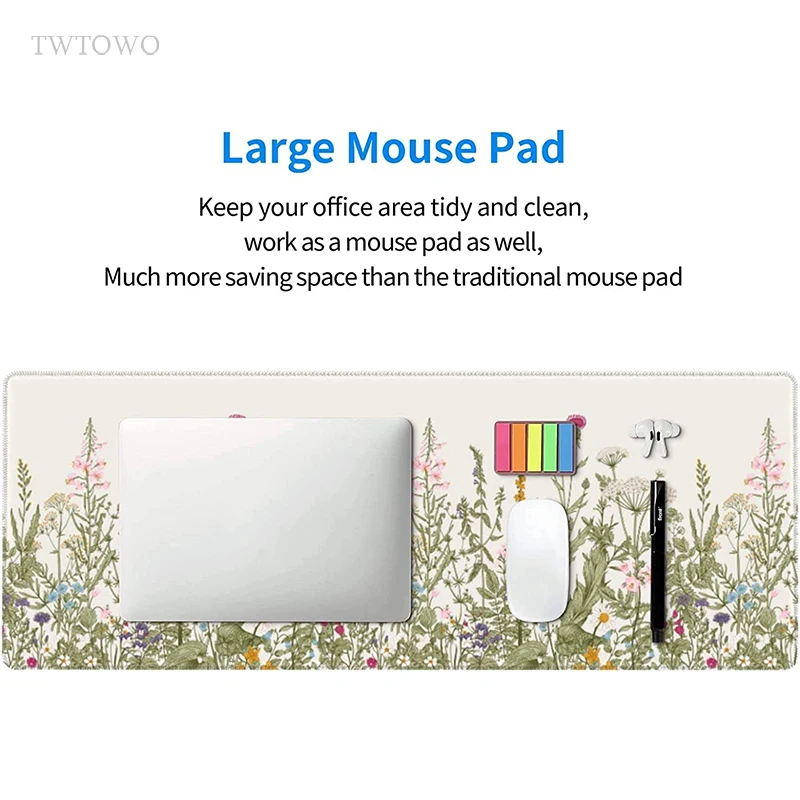 Planta Verde Flor Gaming Mouse Pad Estética xl Computador Mousepad Playmat de Borracha Natural Tapete do Escritório Mouse Pad Computador Xxl - Imagem 3