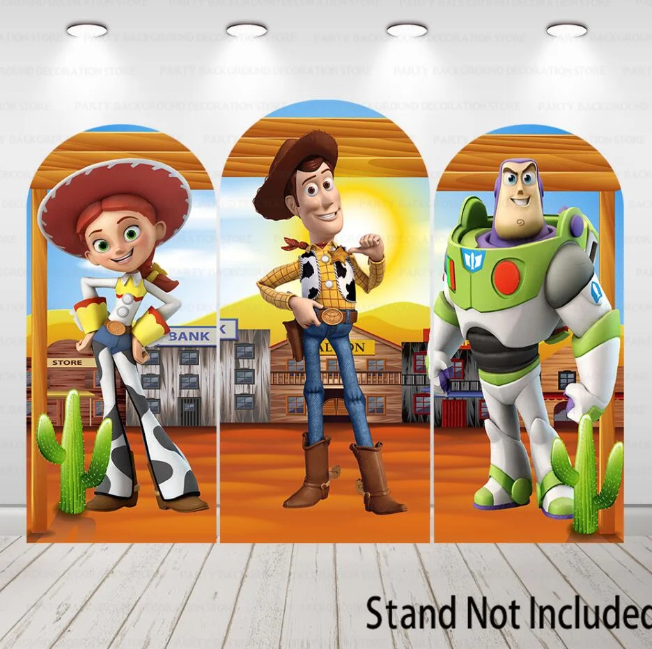 

Disney Boys Toy Story Woody Jessie Buzz Lightyear Cartoon Kids Arch Backdrop Background Girls Birthday Party Backdrop Cover