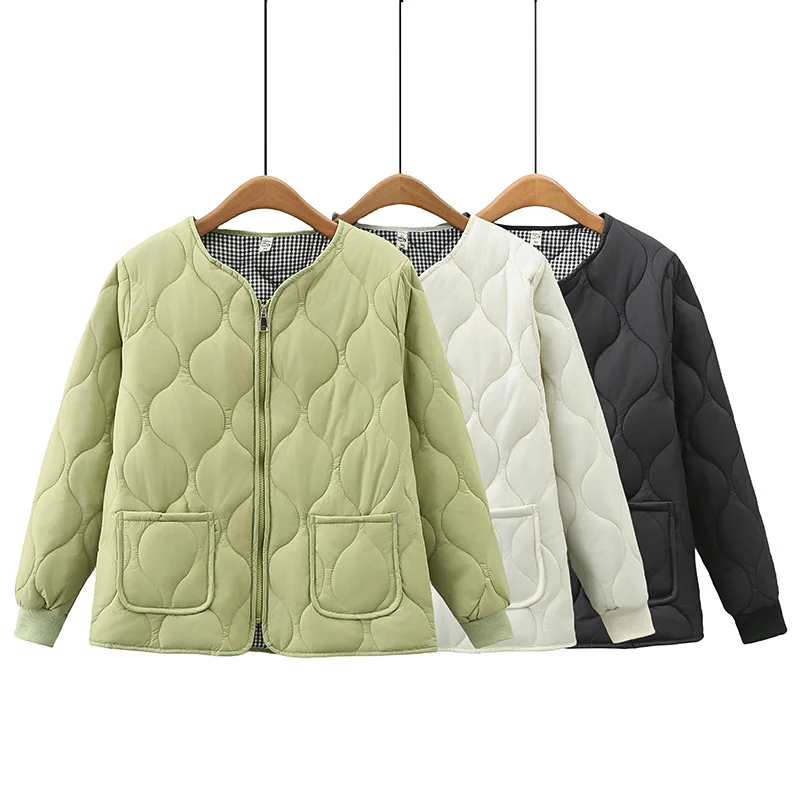 Gourd Shape Patch Pocket Zipper Parkas Women Autumn Winter 2023 Plus Size Casual Clothing Thin Padded Coat Wadded Jacket