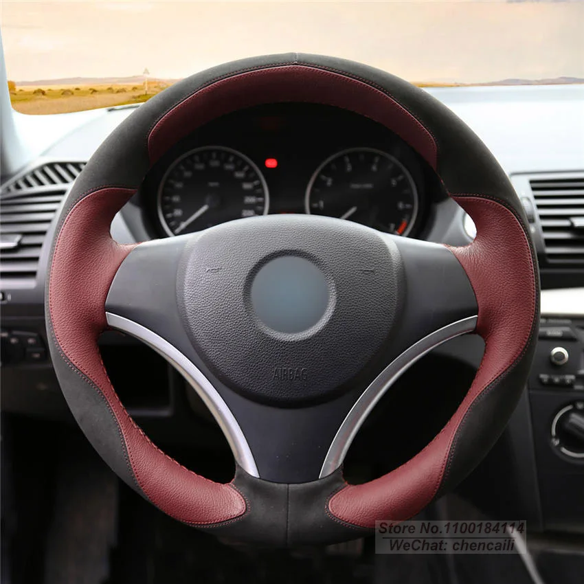 

Customized Suede Alcantar Black Genuine Leather Car Steering Wheel Cover Wrap For BMW E90 320i 325i 330i 335i E87 120i 130i 120d