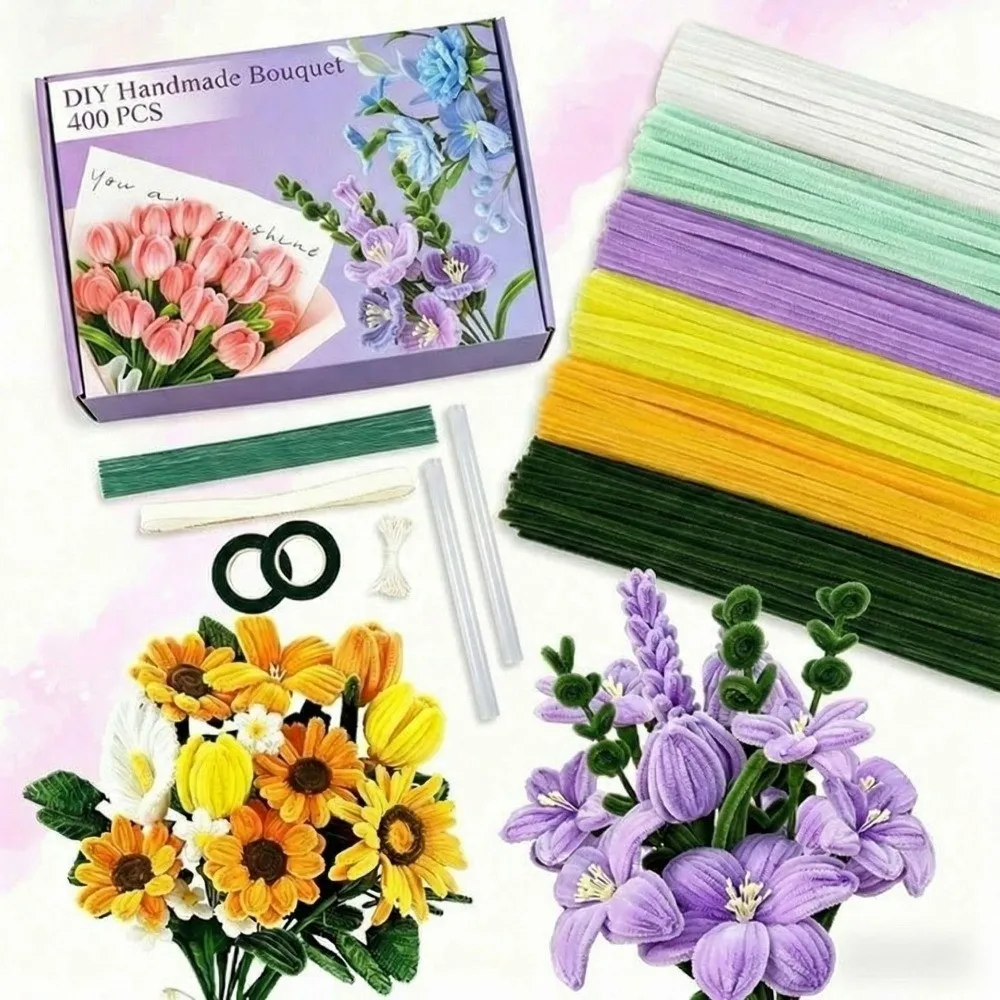 400개 크리에이티브 12인치 파이프 클리너 다양한 색상 DIY 트위스트 스틱 꽃 만들기 재료 공예품 아트 셔닐 스템 어린이용