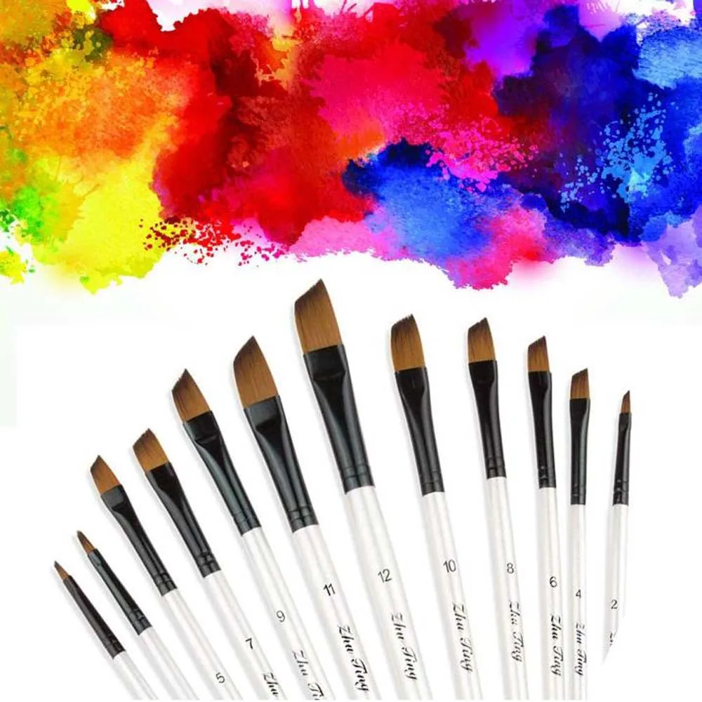 6PCS Wood Oil Paint Brushes Acrylic Paint Brush Flexible Bristles Comfortable to Hold Suitable for Painting Graffiti Art Creation