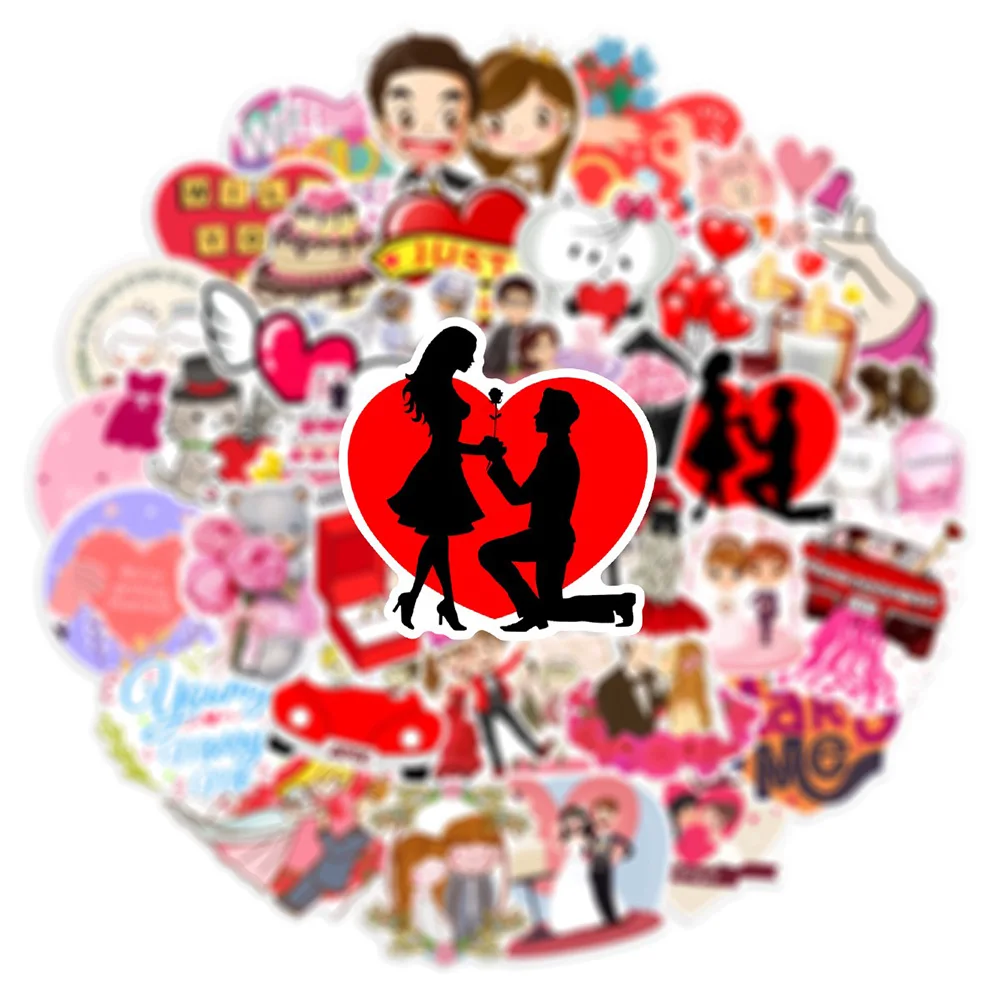 50PCS Cartoon Valentine's Day Stickers LOVE Couple Toys Laptop Luggage  Phone Suitcase Guitar Fridge Car Decals Sticker - AliExpress