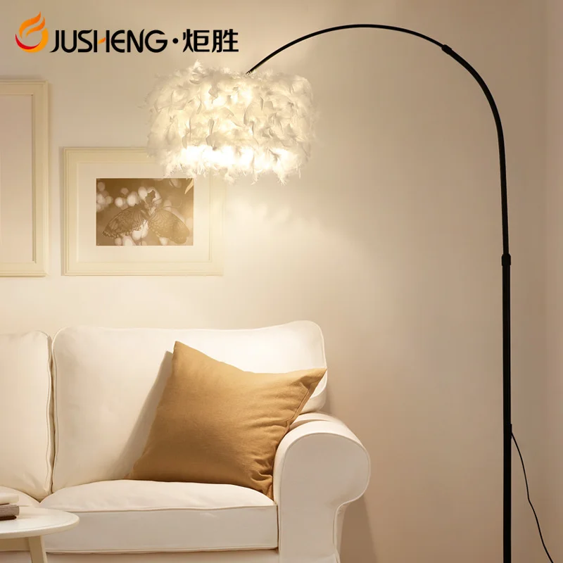 

Jusheng floor lamp feather fishing lamp living room bedroom study net red Nordic Light luxury wind vertical table lamp