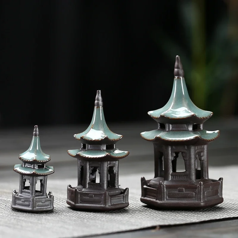 Tea Pet Ornaments Octagonal Pagoda Feng Shui Mini Garden Accessories Ceramic Decorations Home Decore Black Tea Play ornament crafts miniature figurines miniature ornament