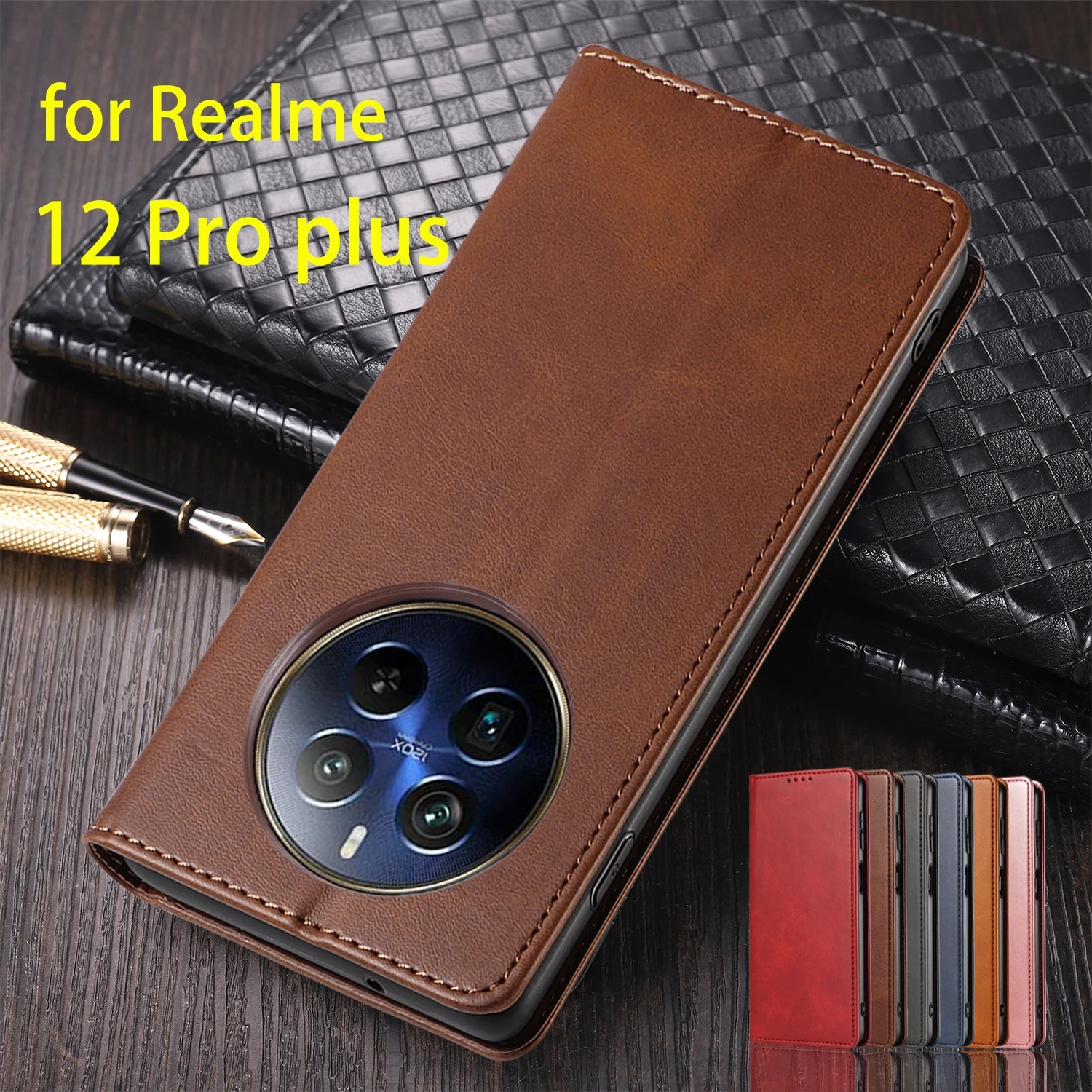 OPPO Realme 가죽 케이스, Realme 12 Pro plus, Realme12 Pro + 플립 케이스, 홀스터 마그네틱 어트랙션 커버, 지갑 케이스, Fundas Coque