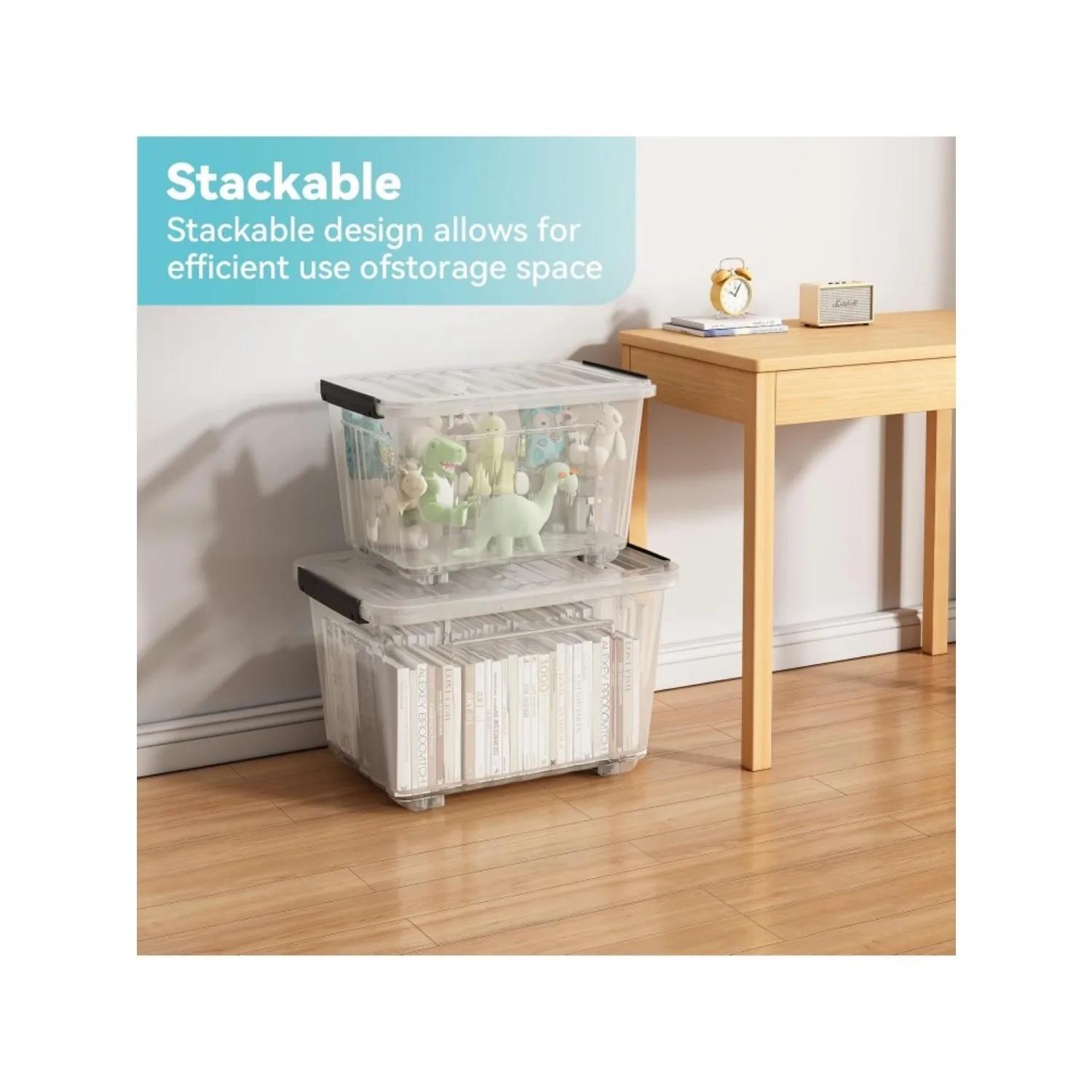 Stackable and Nestable Storage Boxes with Lids and Secure Latching Buckles, Large Storage Container (Clear, 72Quart-6Pack) 5