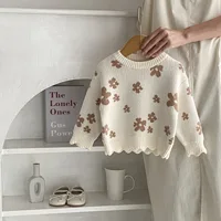 7677 Baby Clothes Knitted Sweater Autumn New Flower Jacquard Girl's Pullover Sweater 0-3Year Kid's Sweater Tops