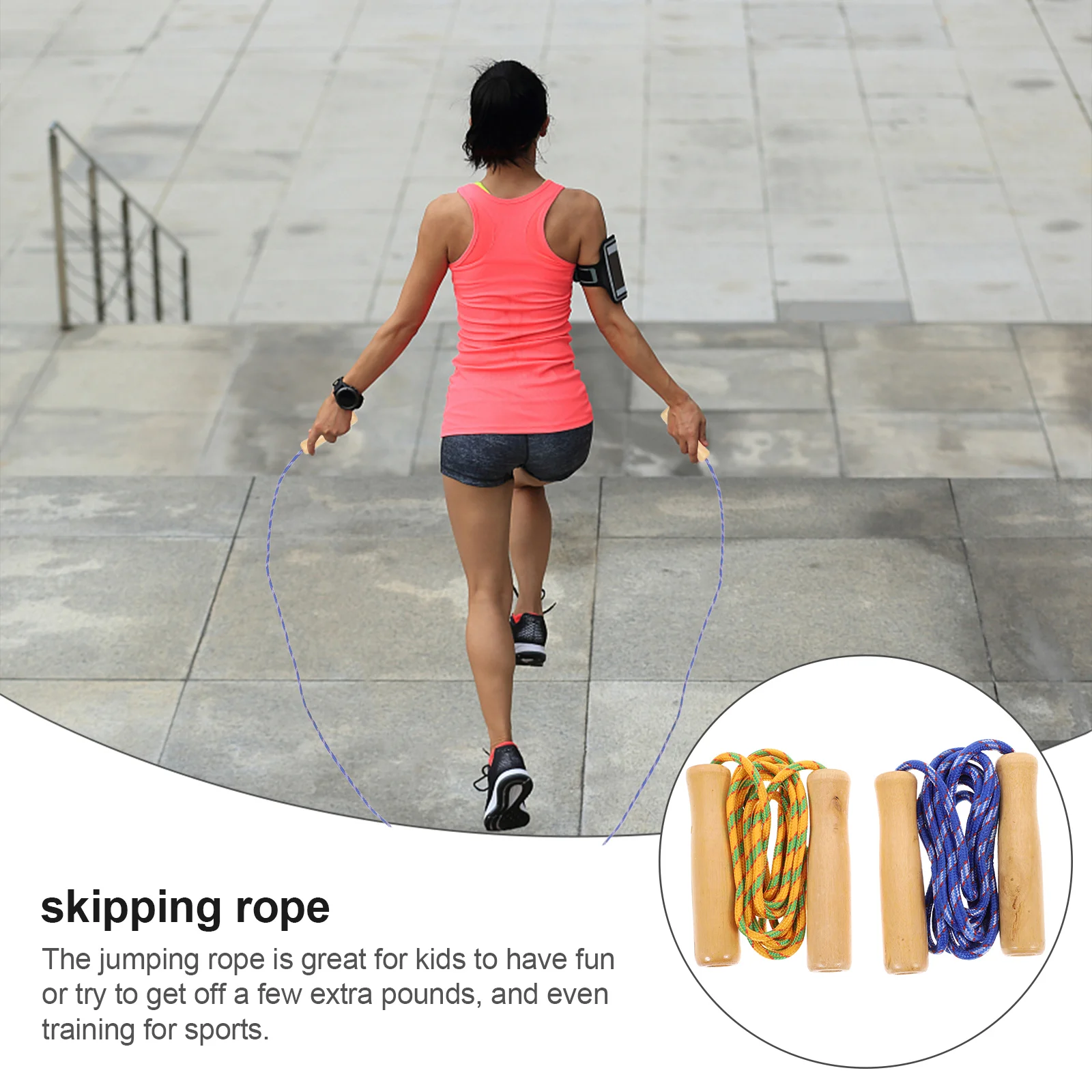 2pcs Toys Wood Jump Rope Exercise Rope Kid Wooden Handle Skipping Jumping Child Skipping Exercise Training Weight Loss Tool