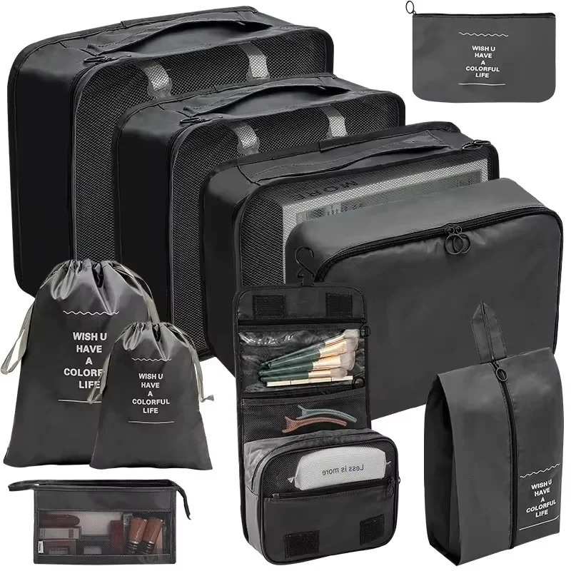 8/9/10 Pcs Set Travel Organizer Storage Bags Suitcase Packing Cubes Set Cases Portable Luggage Clothes Shoe Tidy Pouch Folding