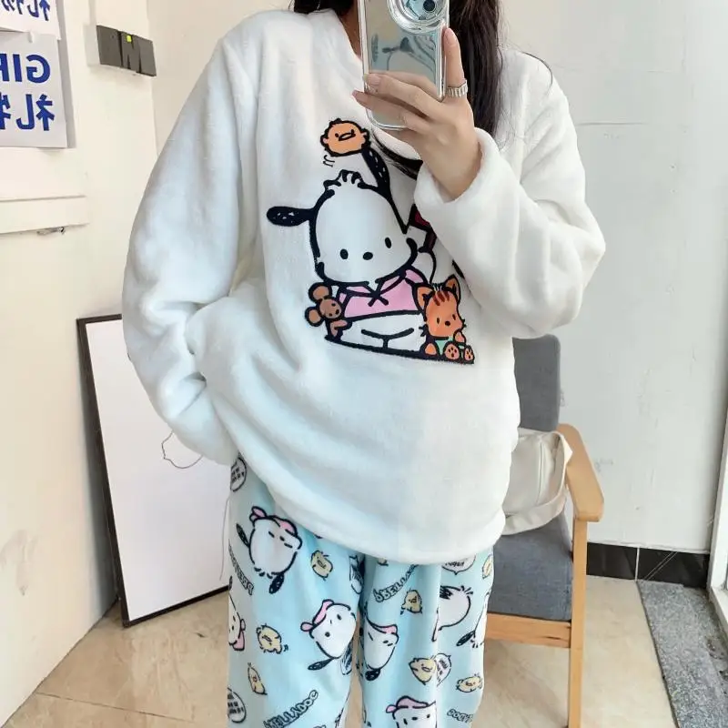 

Kawaii симпатичный Sanrio почтовый коралловый бархат Пижама домашняя одежда круглый шейный утолщенный удобный подарок для девушки на день рождения для девушки