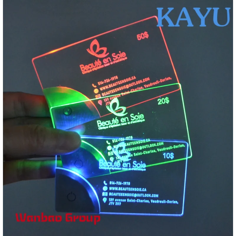 Custom  LINLI Patent Flashing Glowing Personal Name Card for Promotional, Branded Advertising Acrylic Business LED  Card