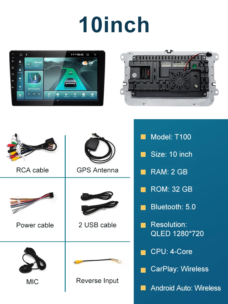 thumbnail image 1 of Radio para coche con Android 13 T100 de 1280 x 720 de 9/10 pulgadas y reproductor multimedia universal con navegación de vídeo para Lada, Hyundai, Suzuki y Ford, 1 of 5