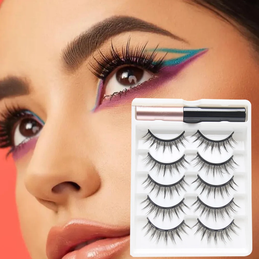 Magnetic Eyelashes fake eyelashes Full Strip Natural Cilia Liquid Magnet Eyeliner No Glue Needed Easy Wear Eyelash Extension Tool 5 Pairs