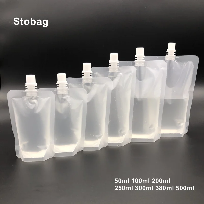 StoBag-Matte Líquido Embalagem Sacos Bicos, Suco, Bebidas, Iogurte, Leite, Selado, Stand Up Armazenamento, Bolsas reutilizáveis, Transparente, 50Pcs