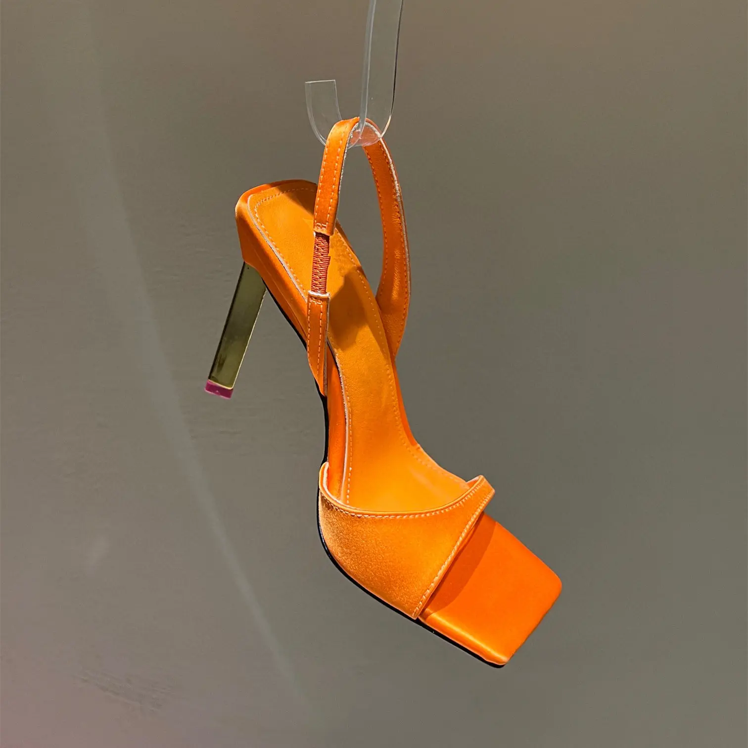 

Summer Sexy Lady Runway Women Shoes Satin Slik Strappy Genuine Leather High Heels Slingback Sandals Patchwork Zapatos Mujer