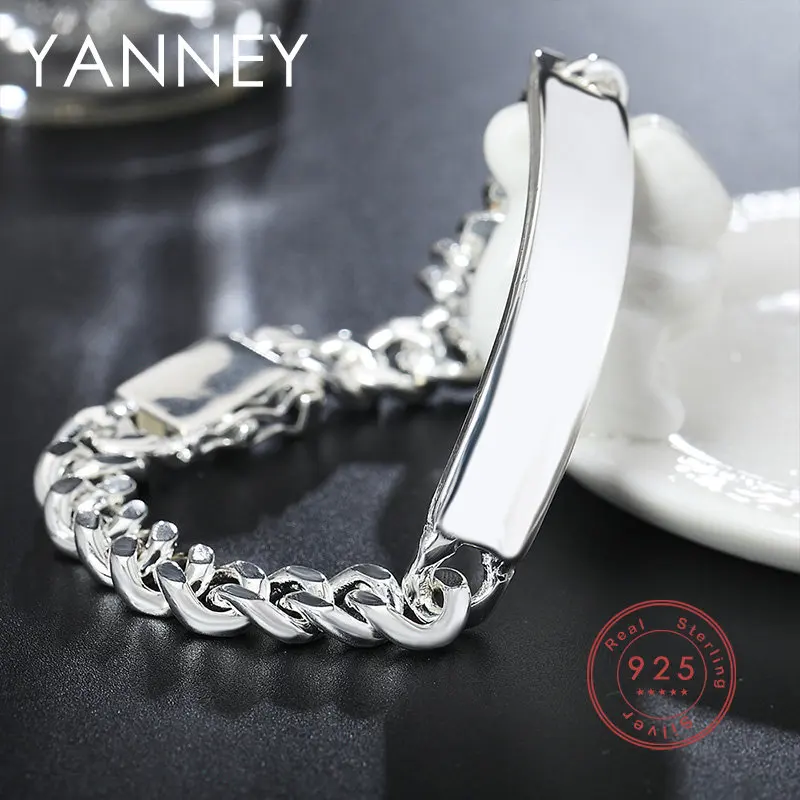 

925 Sterling Silver Punk Bracelet Jewelry Fine 8 Inches Men Women Fashion Hip Hop Party Bracelet Gift Accessories
