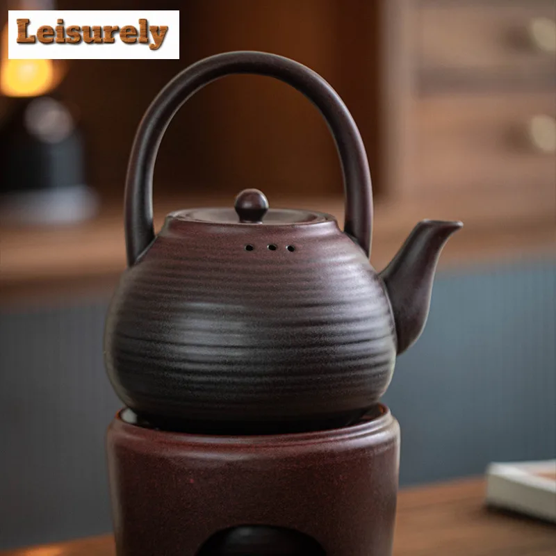 1000ML Retro Threaded Lifting Handle Teapot Chinese Ceramic Health Pot Large Capacity Boiling Water Kettle Kung Fu Tea Set