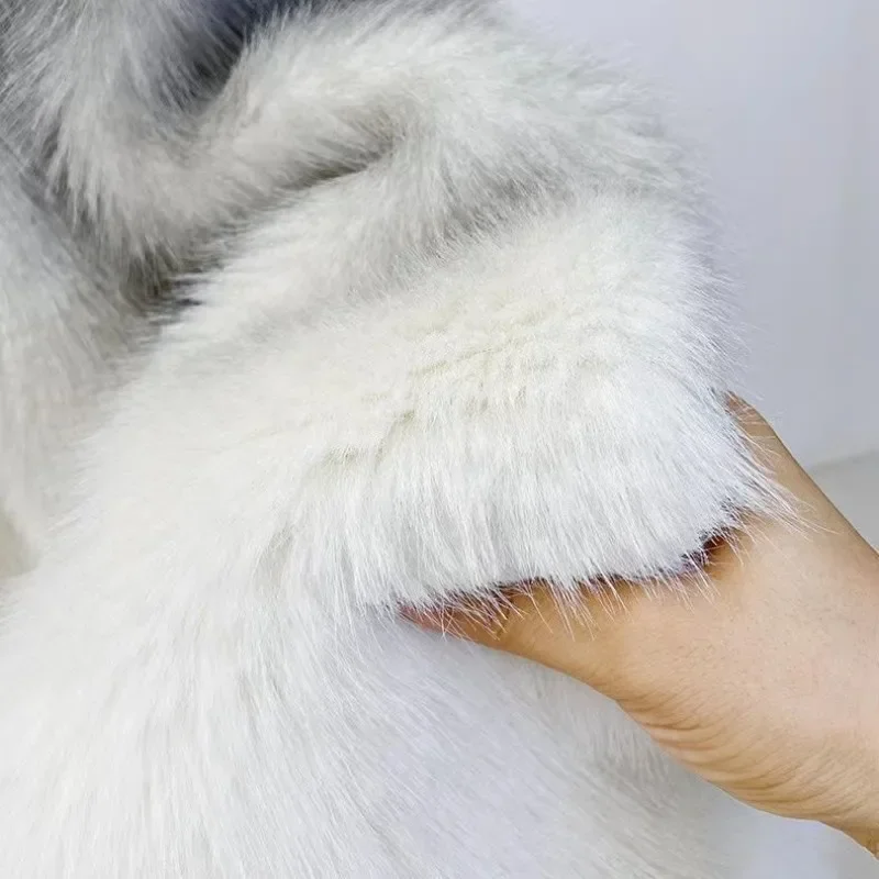Korean Style Temperament Women Imitation Fur Coat Fashion Gradient Color O-neck Short Outwear Winter Female Faux Fox Fur Jacket