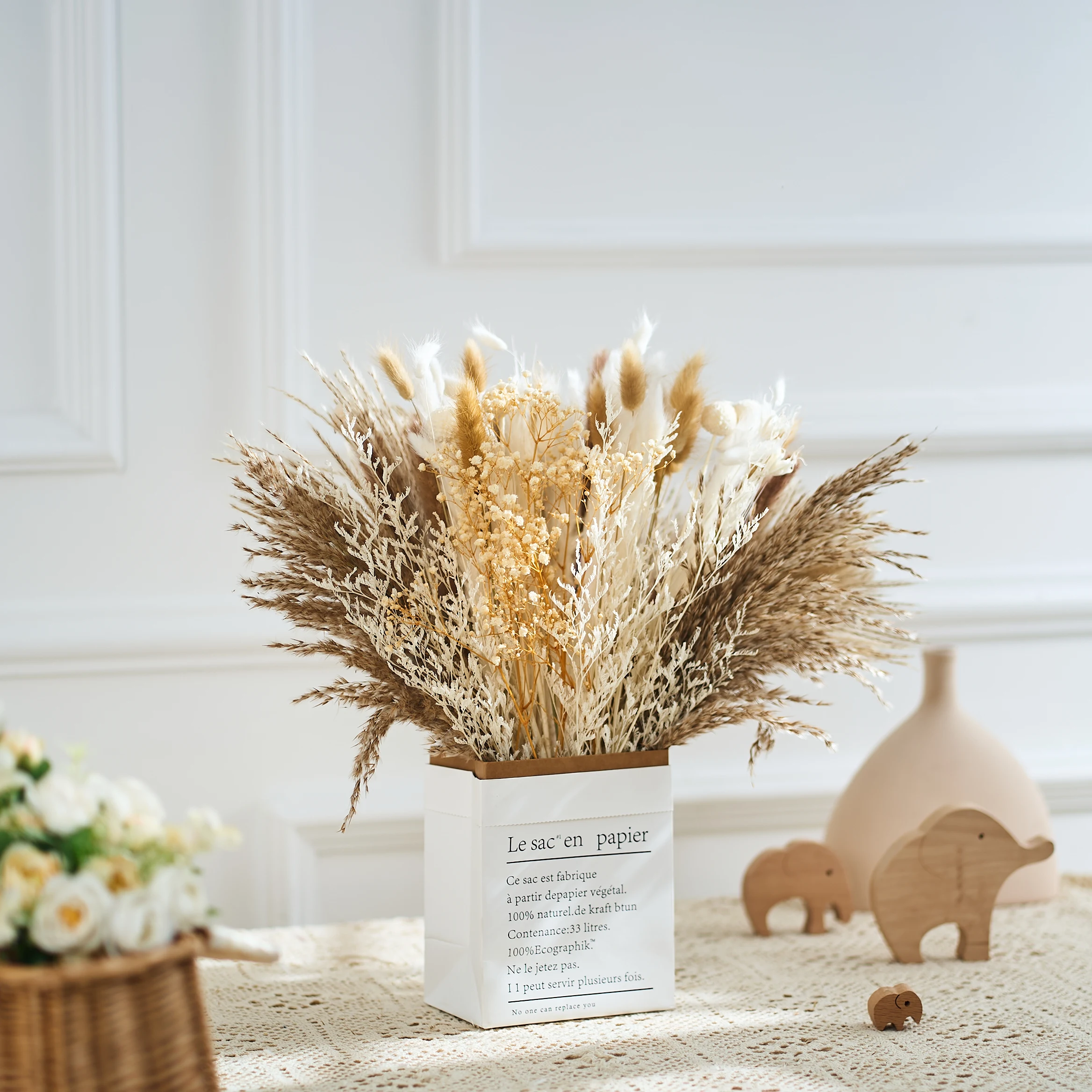 

109PCS Natural Pampas Grass Reed Rabbit tail Grass Dried Flowers Bouquet For Home Wedding Decoration Party Bedroom Vase Decor