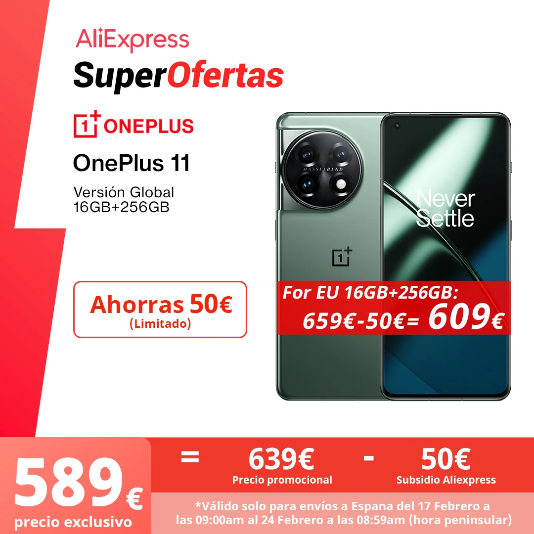 Versión Global OnePlus 11 5G Smartphone Snapdragon 8 Gen 2 6.7" 120Hz AMOLED 100W SUPERVOOC Hasselblad 50MP Cámara NFC Móvil