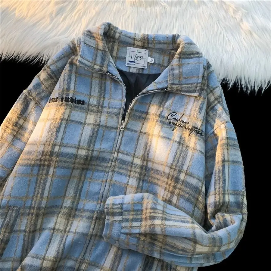 

American retro plaid jackets for men and women Hong Kong style ins spring and autumn casual street couples versatile niche top