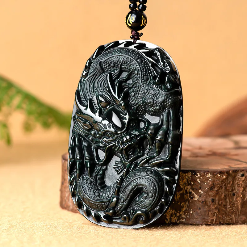 

Jiale/Hand-carved/Natural A+ Jade Mo Cui God Dragon Soar Necklace Pendant Fashion Personalized Men and Women Couple Gift Amulet