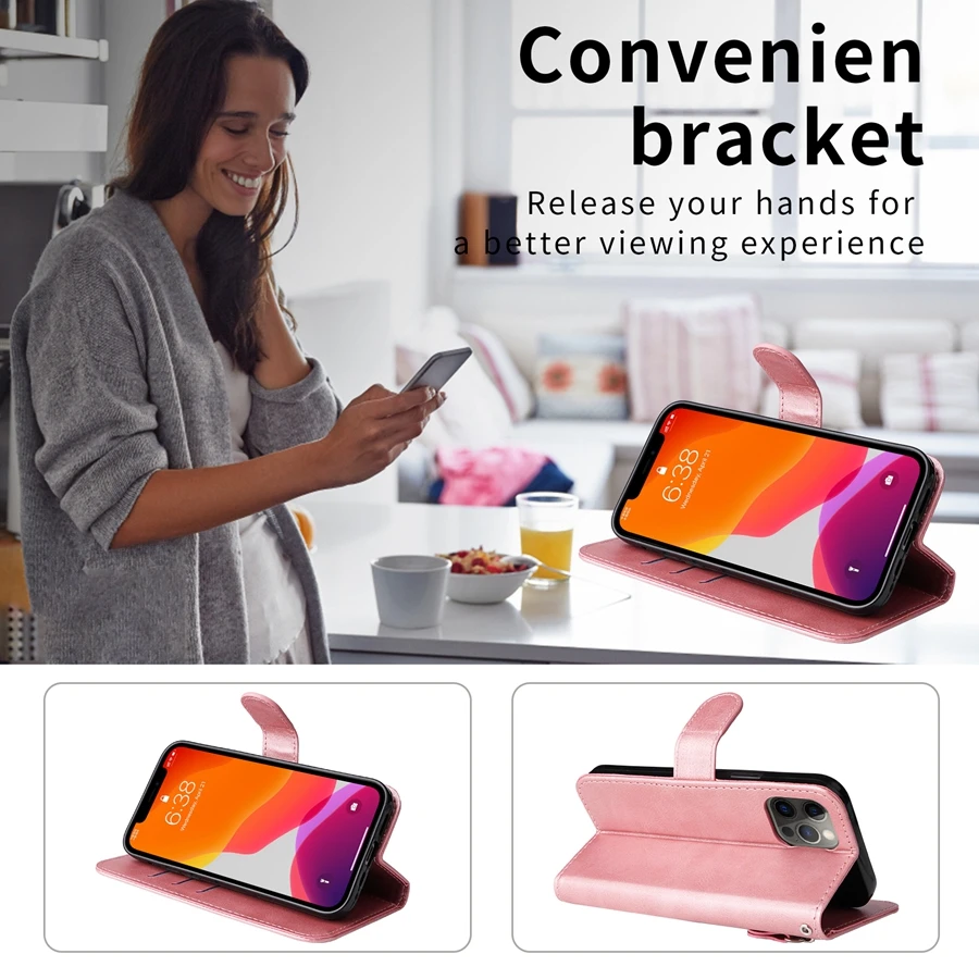 Premium Wallet Stand Zipper Magnetic Flip Case - Artificial Cowhide Design