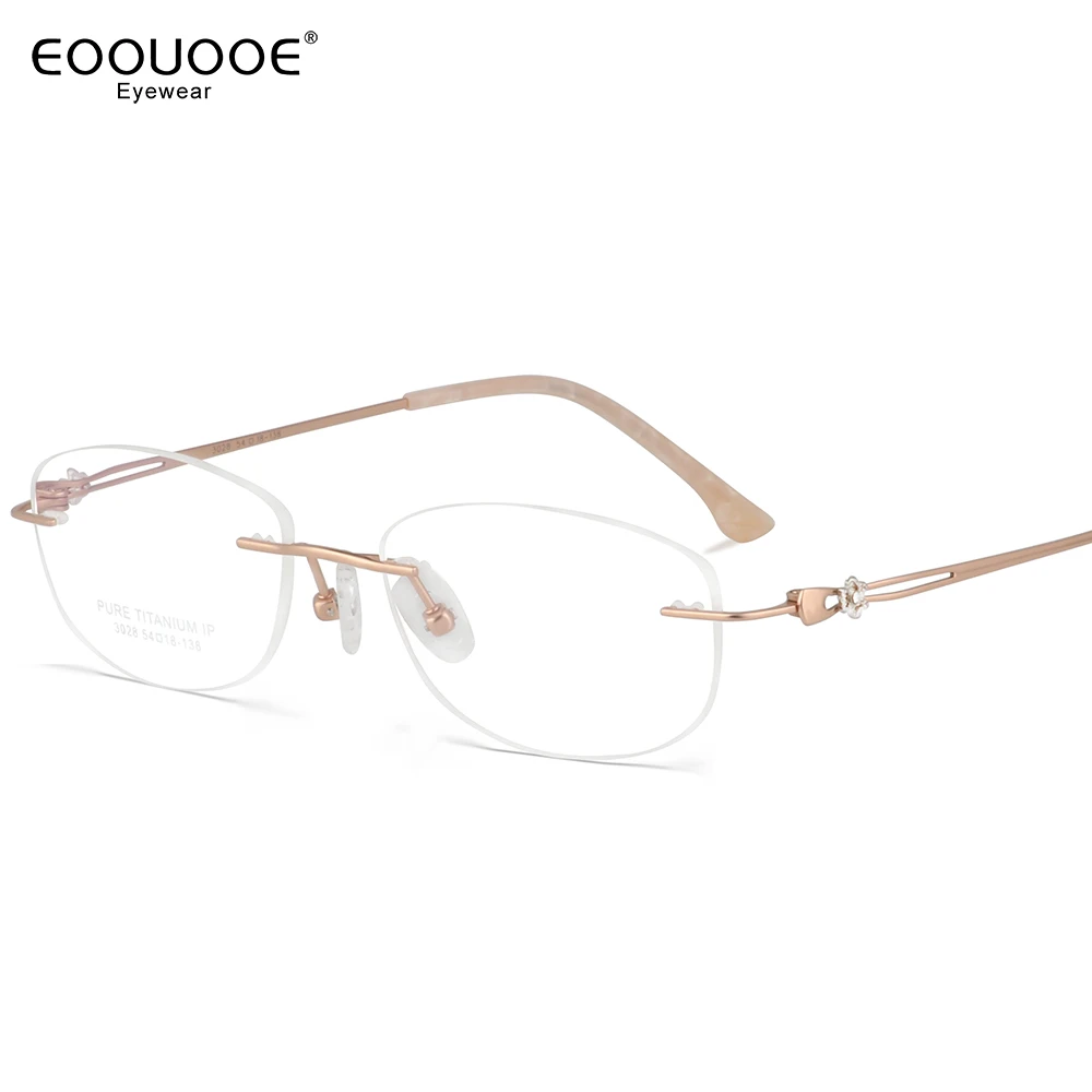 

54mm Women Titanium Eyeglasses Hollow Out Design Rimless Myopia Glasses Frame Optics Prescription Lens Reading Eyewear