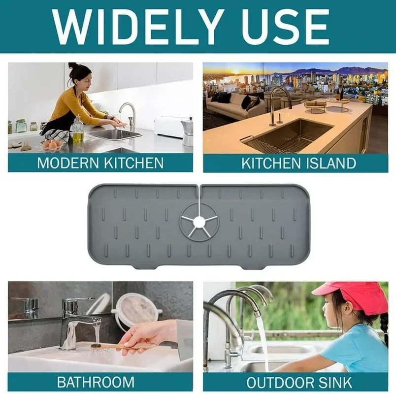 Silicone Kitchen Acceesories Kitchen Faucet Mat Dish Drainer Sink Shelf Bathroom Countertop Faucet Splash Guard Sponge Organizer