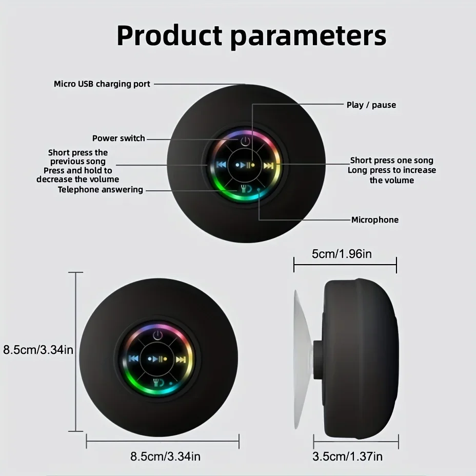 Bathroom Waterproof Wireless LED Bluetooth Speaker Large Suction Cup Mini Portable Speaker Outdoor Sports Stereo Bluetooth Speaker