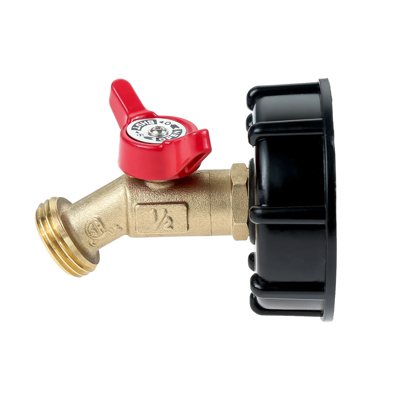 

IBC Tote Tank Water Adapter 275-330 Gallon 2" Coarse Thread Lead-Free Brass Shut-Off Valve with Ball 1/2"*3/4" GHT Hose Connect