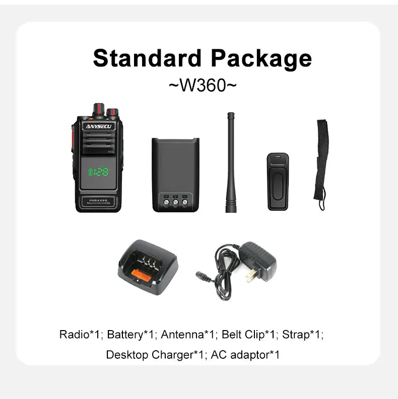 Anysecu W360 IP68 Water-proof Two Way Radio with Active View Screen Design VHF 136-174MHz or UHF 400-520MHz 6