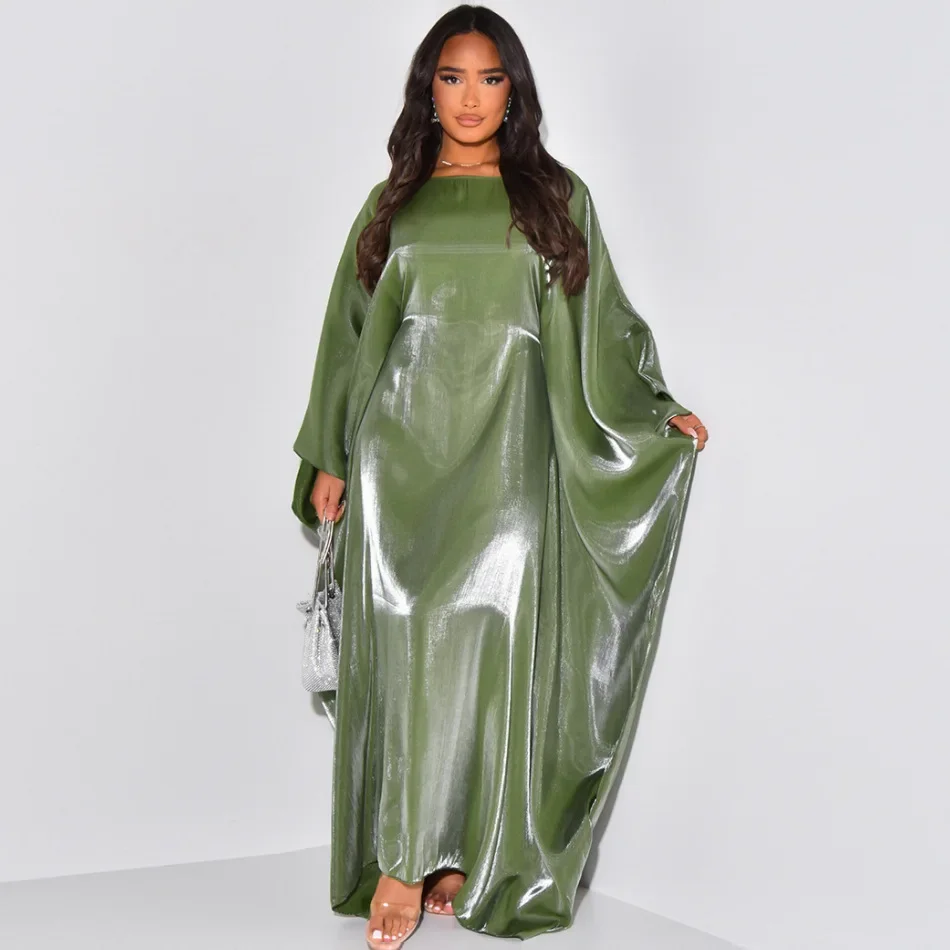 2024 Muslim Dress Women Summer Fashion Muslim Long Sleeve Satin Plus Size Long Abaya Kaftan Abaya Dubai Abaya Muslim Clothes 1