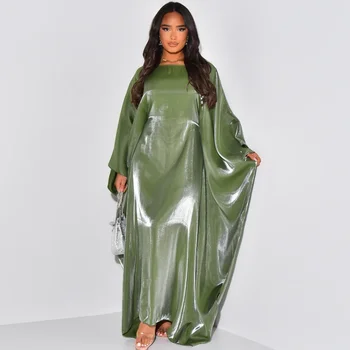 2024 Muslim Dress Women Summer Fashion Muslim Long Sleeve Satin Plus Size Long Abaya Kaftan Abaya Dubai Abaya Muslim Clothes 1
