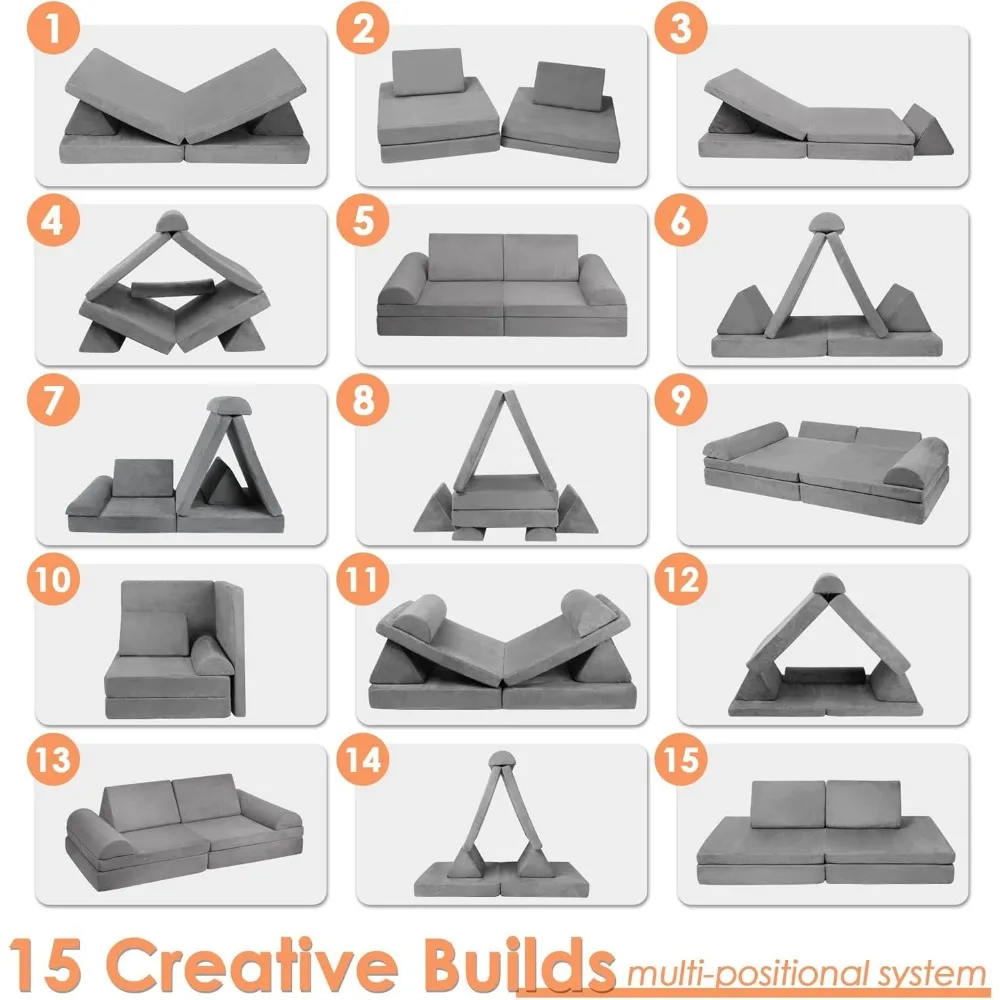 Play Couch Sofa for Kids Large Size, Modular Kids Play Couch, Kids Couch Building Fort, Children Convertible Foam Cushion Couch 3