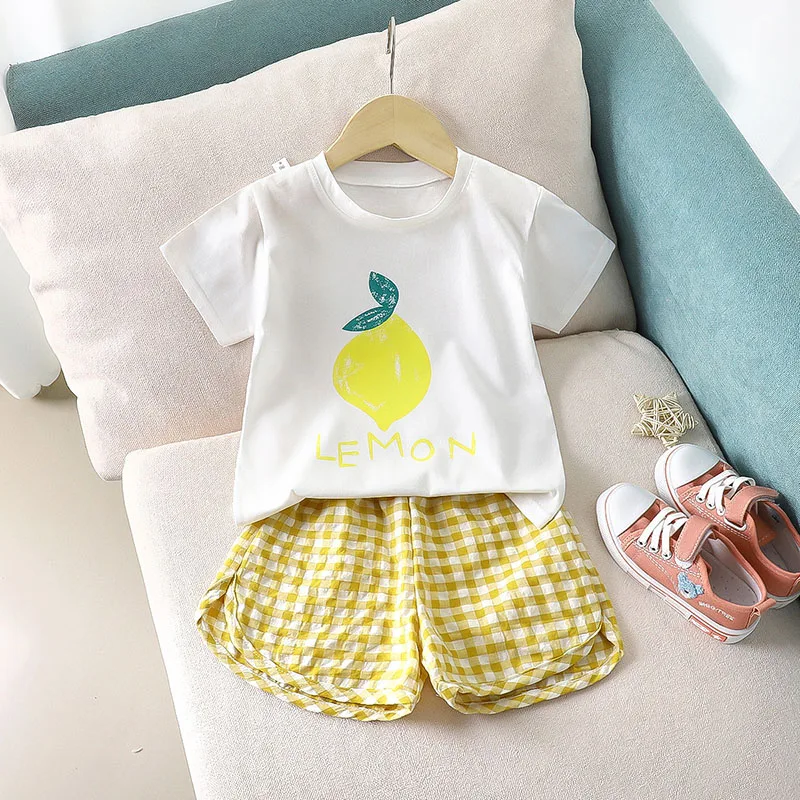 Girls Summer Children Clothing Sets Plaid Shorts  Short Sleeve T Shirt Baby Girls Clothes Sweet Cute Outfits for 2 4 6 8 Yrs baby essentials clothing sets