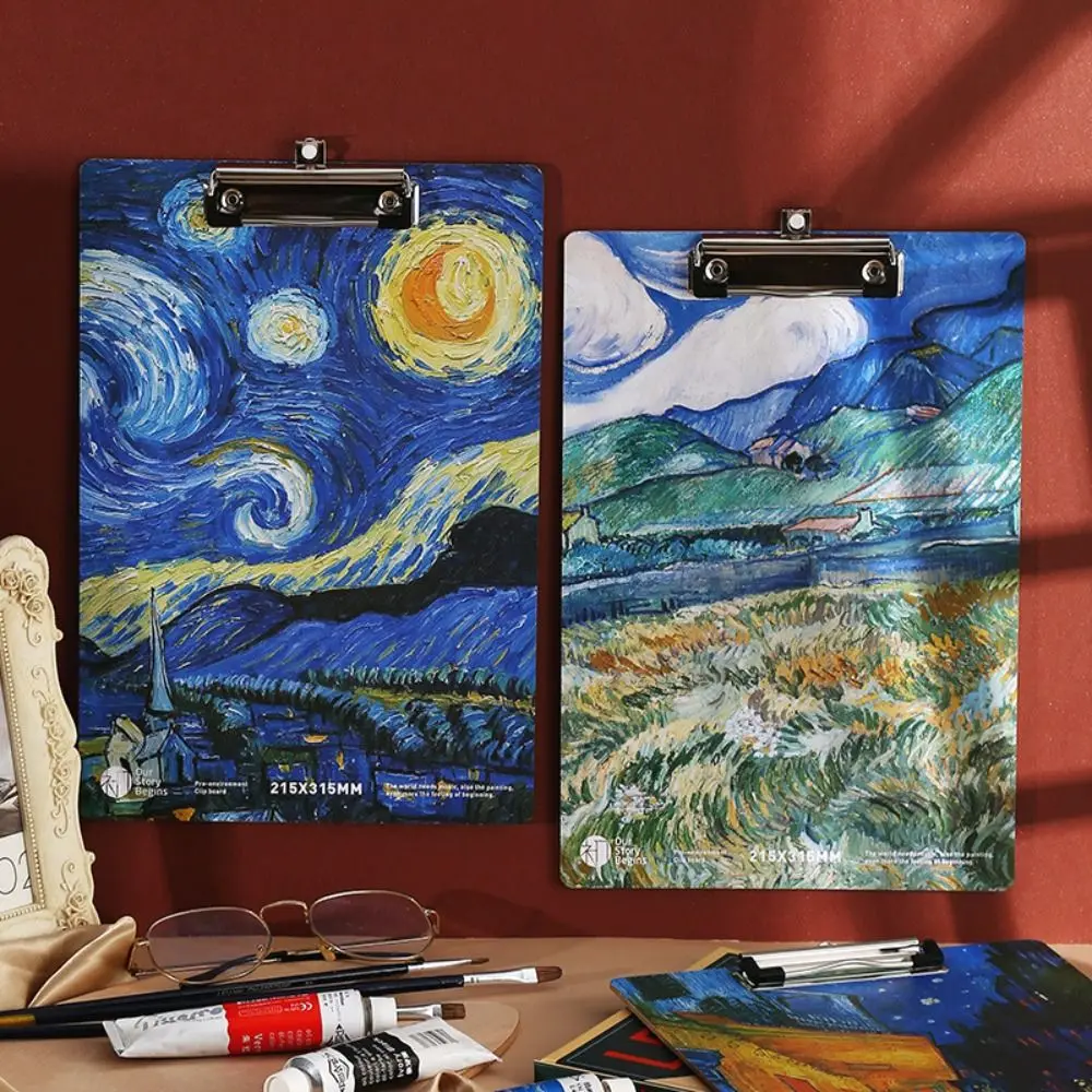 

Wood Van Gogh Oil Painting A4 File Folder Writing Clipboard Paper Organizer Writing Tablet School Office Supplies