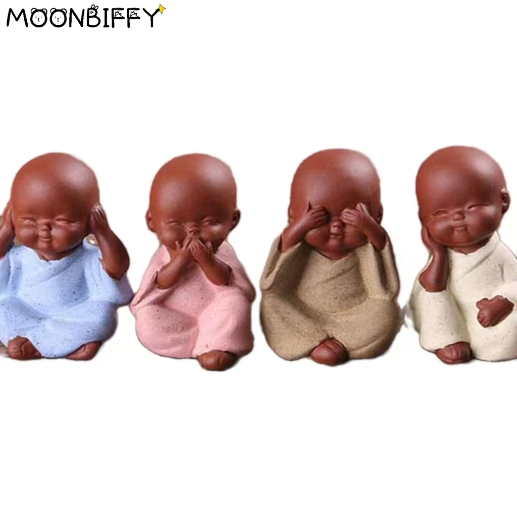 Home Decor Purple Clay Tea Pet Ornaments Monk Small Buddha Statue