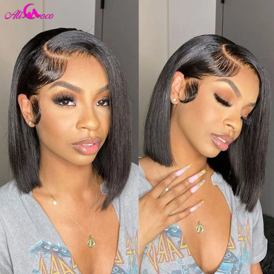 Wear And Go Glueless Human Hair Wig Bob Malaysian Straight Short Bob 13x4 Lace Front Pre Plucked Human Wigs Ready To Go