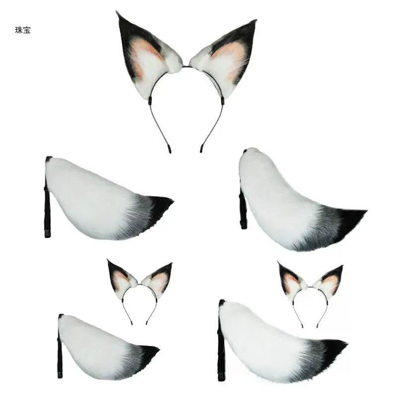 

X5QE Plush Hairpin Ears Hair Clips Tail Set Furry Costume Headpiece Anime Fancy Dress Cosplay Party Accessory