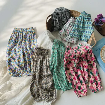2-8T estate cotone fiori ragazze pantaloni elegante bambino bambino vestiti del bambino infantile pantaloni sottili vestito floreale sciolto 1